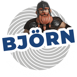 Logo der App „BJÖRN | Zeitreise Schloß Broich” mit Untertitel in weißer Schrift