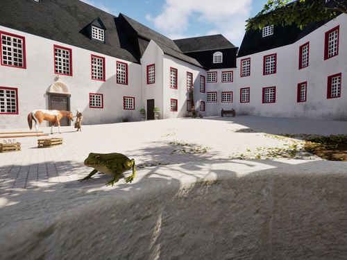 Bild von Station 7 der BJÖRN-App: virtueller Frosch am Brunnen