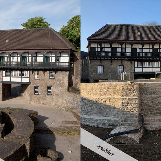 Vorher-Nachher-Vergleich: Das Hochschloss nach der Sanierung von Schloß Broich